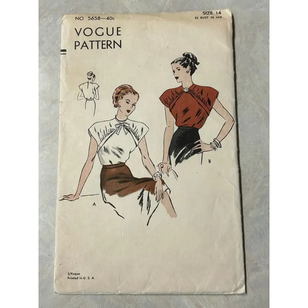 Vintage 1940's Vogue Pattern #5658 Women's‎ Blouse Size 14
